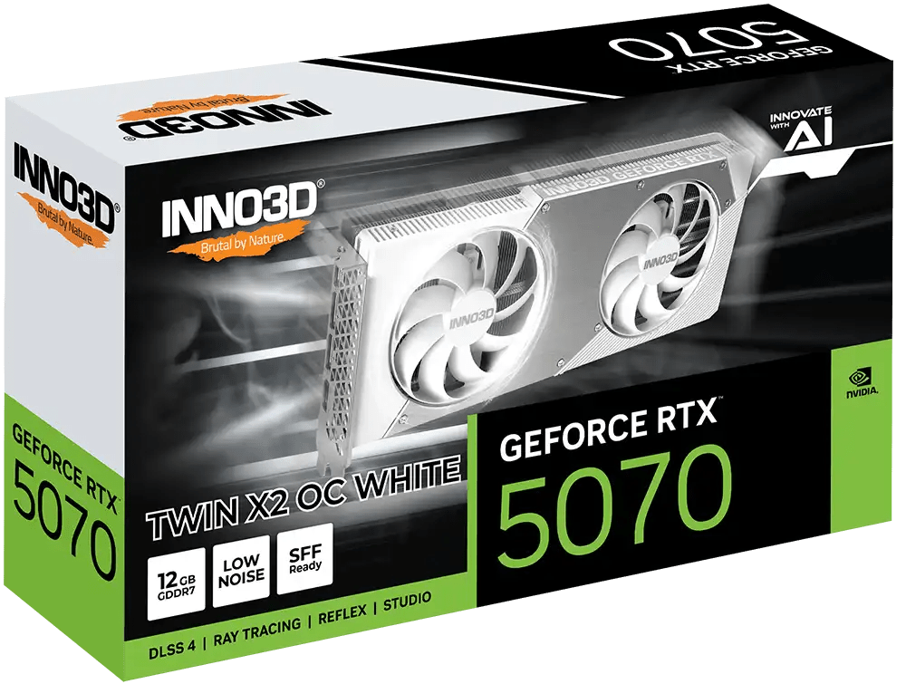 INNO3D GeForce RTX 5070 TWIN X2 OC WHITE Graphics Card | N50702 - 12D7X - 195064W - Vektra Computers LLC INNO3D GeForce RTX 5070 TWIN X2 OC WHITE Graphics Card | N50702 - 12D7X - 195064W - Vektra Computers LLC